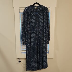 Max Studio Blue Geometric Long Sleeve Dress